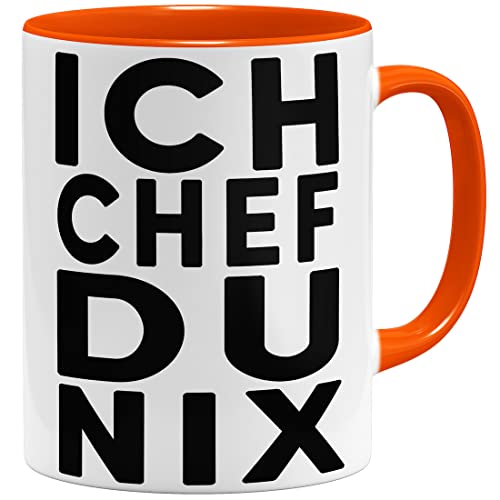 OM3® Ich Chef du nix Tasse mit Spruch | Keramik Becher | 325ml | Beidseitig Bedruckt | Orange von OM3