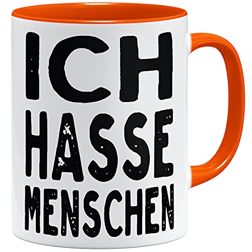 OM3® Ich hasse Menschen Tasse mit Spruch II | Keramik Becher | 11oz 325ml | Beidseitig Bedruckt | Orange von OM3