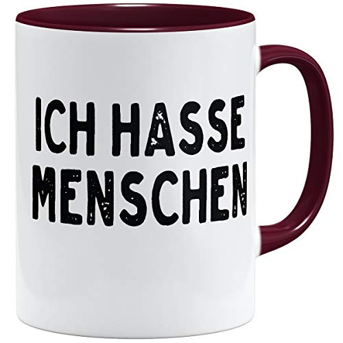 OM3® Ich Hasse Menschen Tasse mit lustigem Spruch | Keramik Becher | 11oz 325ml | Beidseitig Bedruckt | Bordeaux von OM3