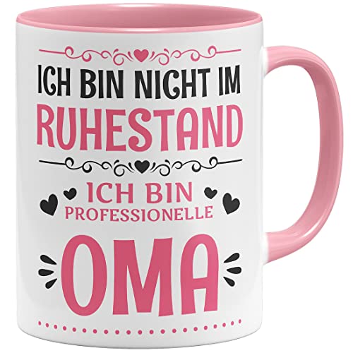 OM3® Ich bin nicht im Ruhestand ich Bin professionelle Oma Tasse Renteneintritt| Keramik Becher | 11oz 325ml | Beidseitig Bedruckt | Rosa von OM3