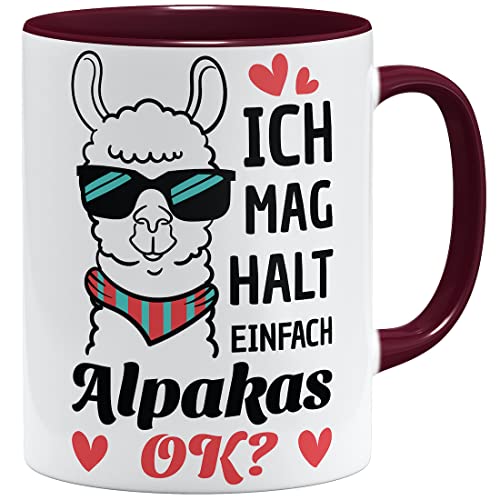 OM3® Ich mag halt Alpakas Tasse mit Spruch | Keramik Becher | 11oz 325ml | Beidseitig Bedruckt | Bordeaux von OM3