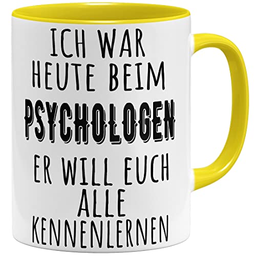 OM3® Ich war beim Psychologen Tasse mit Spruch - Keramik Becher - 11oz 325ml - Beidseitig Bedruckt - Gelb von OM3