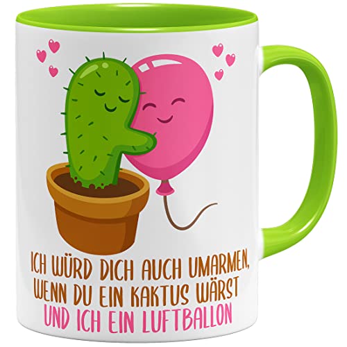 OM3® Ich würd Dich auch umarmen wenn du ein Kaktus wärst und ich ein Luftballon - Statement Tasse Liebe | Keramik Becher | 11oz 325ml | Beidseitig Bedruckt | Hellgrün von OM3