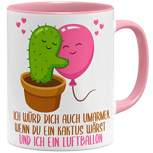 OM3® Ich würd Dich auch umarmen wenn du ein Kaktus wärst und ich ein Luftballon - Statement Tasse Liebe | Keramik Becher | 11oz 325ml | Beidseitig Bedruckt | Rosa von OM3