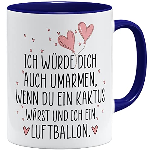 OM3® Ich würde Dich auch umarmen wenn du EIN Kaktus wärst und ich EIN Luftballon Tasse | Keramik Becher | 11oz 325ml | Beidseitig Bedruckt | Dunkelblau von OM3