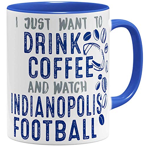 OM3® - Indianopolis-Coffee - Tasse | Keramik Becher | American Football Mug | 11oz 325ml | Beidseitig Bedruckt | Royalblau von OM3