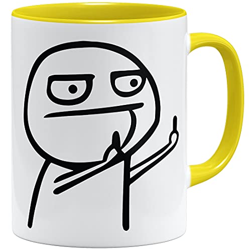 OM3® Internet Troll Flip Off Meme Tasse mit Spruch | Keramik Becher | 11oz 325ml | Beidseitig Bedruckt | Gelb von OM3