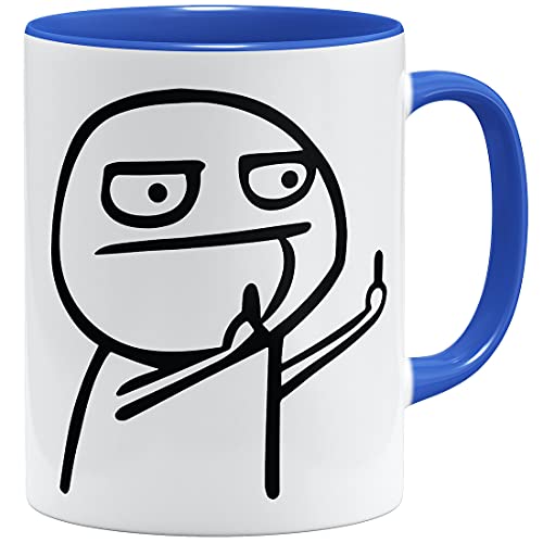 OM3® Internet Troll Flip Off Meme Tasse mit Spruch | Keramik Becher | 11oz 325ml | Beidseitig Bedruckt | Royalblau von OM3