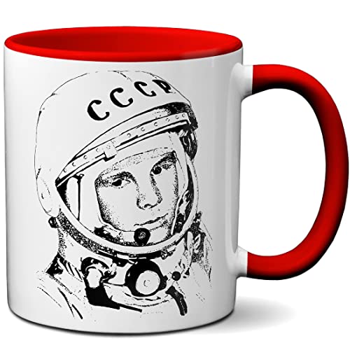 OM3® Astronaut Juri Gagarin Tasse | Keramik Becher | 11oz 325ml | Beidseitig Bedruckt | Rot von OM3