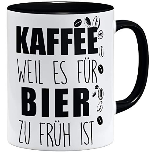 OM3® Kaffee weil es für Bier zu früh ist Statement Tasse mit Spruch für Biertrinker | Keramik Becher | 11oz 325ml | Beidseitig Bedruckt | Schwarz von OM3