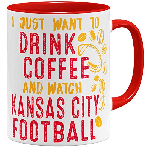 OM3® - Kansas-City-Coffee - Tasse | Keramik Becher | American Football Mug | 11oz 325ml | Beidseitig Bedruckt | Rot von OM3