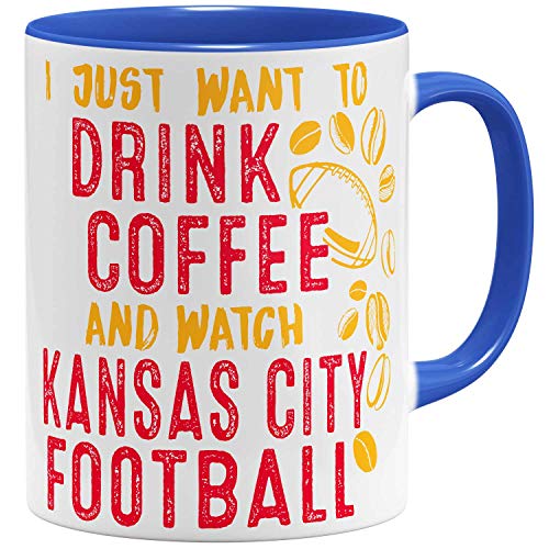 OM3® - Kansas-City-Coffee - Tasse | Keramik Becher | American Football Mug | 11oz 325ml | Beidseitig Bedruckt | Royalblau von OM3