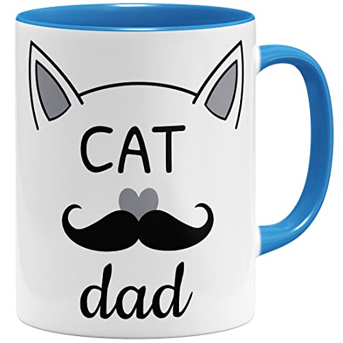 OM3® Katzen Papa Tasse mit Katzenmotiv Cat Dad | Keramik Becher | 11oz 325ml | Beidseitig Bedruckt | Hellblau von OM3