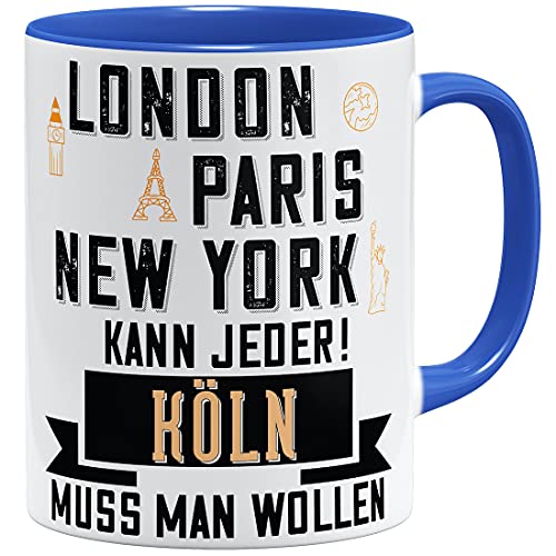 OM3® Köln Tasse mit Stadtnamen Städtetasse | Keramik Becher | 11oz 325ml | Beidseitig Bedruckt | Royalblau von OM3