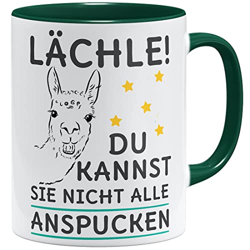 OM3® Lächle du Kannst sie Nicht alle anspucken Lama Tasse mit Spruch Motiv Alpaka | Keramik Becher | 11oz 325ml | Beidseitig Bedruckt | blau von OM3