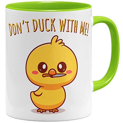 OM3® Lustige Statement Tasse mit Spruch - Ente - Don't Duck with Me | Keramik Becher | 11oz 325ml | Beidseitig Bedruckt | Hellgrün von OM3