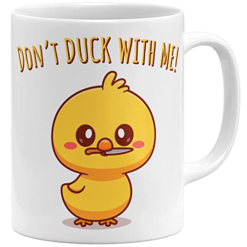 OM3® Lustige Statement Tasse mit Spruch - Ente - Don't Duck with Me | Keramik Becher | 11oz 325ml | Beidseitig Bedruckt | Weiss von OM3