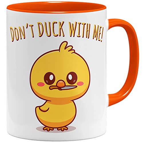 OM3® Lustige Statement Tasse mit Spruch - Ente - Don't Duck with Me | Keramik Becher | 11oz 325ml | Beidseitig Bedruckt | Orange von OM3