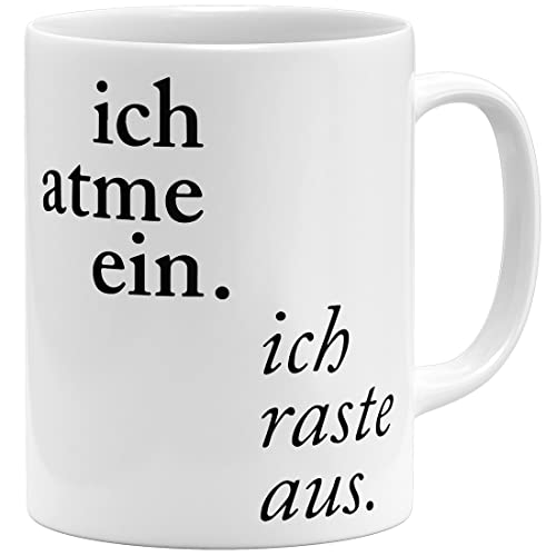 OM3® Lustige Tasse mit Spruch - Ich atme EIN -> ich raste aus | Keramik Becher | 11oz 325ml | Beidseitig Bedruckt | Weiss von OM3