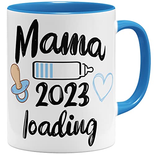 OM3® Mama Loading 2023 Tasse | Keramik Becher | 11oz 325ml | Boy | Beidseitig Bedruckt | Hellblau von OM3