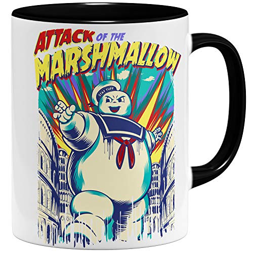 OM3® Ghost Marshmallow Attack Kaffee-Tasse - Keramik Becher - 11oz 325ml - Beidseitig Bedruckt - Schwarz von OM3