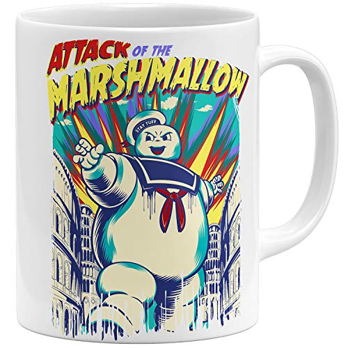 OM3® Ghost Marshmallow Attack Kaffee-Tasse - Keramik Becher - 11oz 325ml - Beidseitig Bedruckt - Weiss von OM3