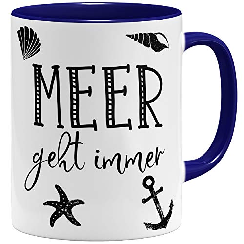 OM3® Meer geht Immer Tasse | Keramik Becher | 11oz 325ml | Beidseitig Bedruckt | Dunkelblau von OM3