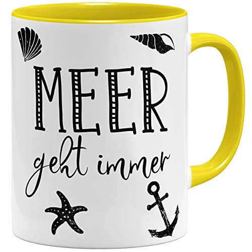 OM3® Meer geht Immer Tasse | Keramik Becher | 11oz 325ml | Beidseitig Bedruckt | Gelb von OM3