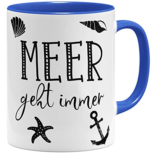 OM3® Meer geht Immer Kaffee-Tasse | Keramik Becher | 11oz 325ml | Beidseitig Bedruckt | Blau von OM3