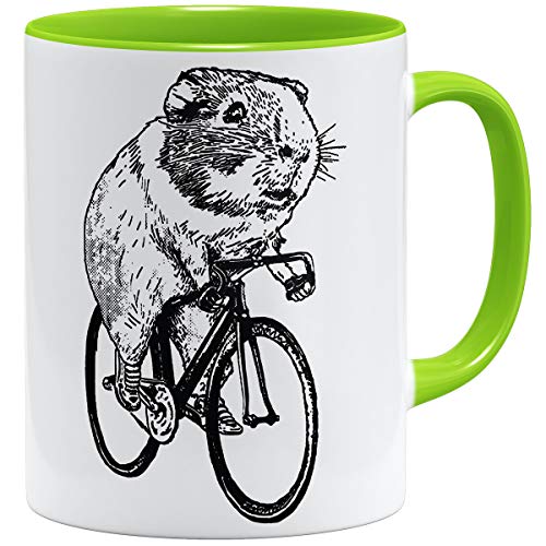 OM3® Meerschweinchen Fahrrad Radler Tasse | Keramik Becher | 11oz 325ml | Fun Bicycle Fahrradfahrer | Hellgrün von OM3