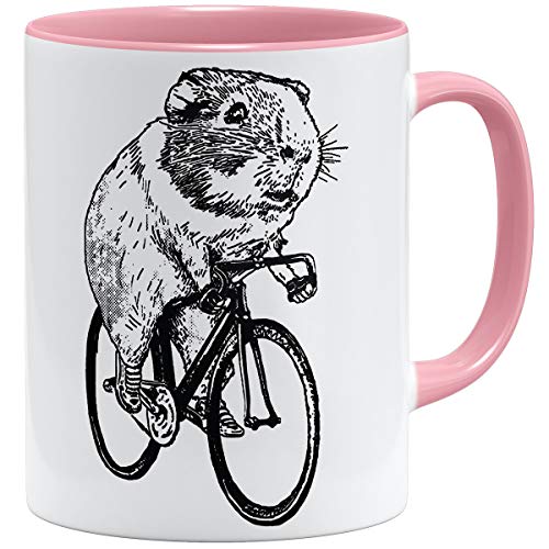 OM3® Meerschweinchen Fahrrad Radler Tasse | Keramik Becher | 11oz 325ml | Fun Bicycle Fahrradfahrer | Rosa von OM3