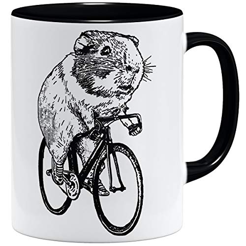 OM3® Meerschweinchen Fahrrad Radler Tasse | Keramik Becher | 11oz 325ml | Fun Bicycle Fahrradfahrer | Schwarz von OM3