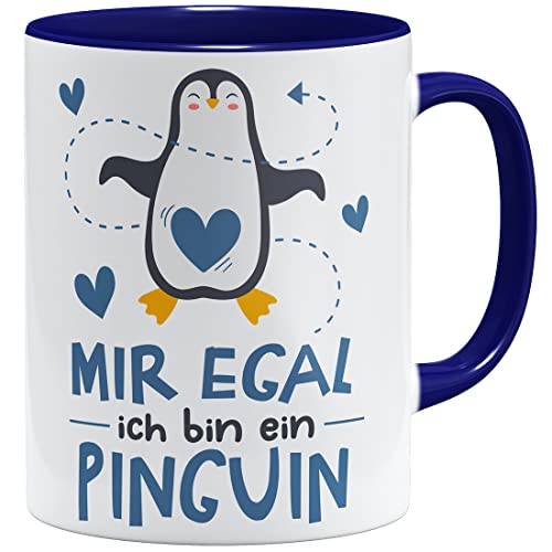 OM3® Mir egal ich bin ein Pinguin Tasse mit Spruch (blau) | Keramik Becher | 11oz 325ml | Beidseitig Bedruckt | Dunkelblau von OM3