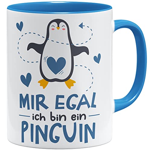 OM3® Mir egal ich bin ein Pinguin Tasse mit Spruch (blau) | Keramik Becher | 11oz 325ml | Beidseitig Bedruckt | Hellblau von OM3