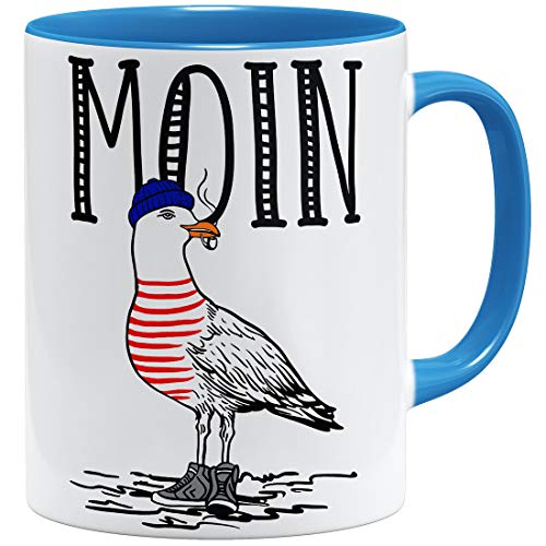 OM3® Seemöwe Moin Tasse Guten Morgen Möwe II | Keramik Becher | 11oz 325ml | Beidseitig Bedruckt | Hellblau von OM3