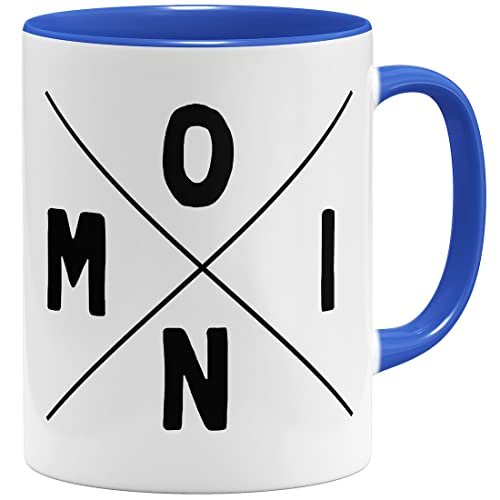 OM3® Moin Tasse Frühstückstasse Guten Morgen Nordisch Norddeutsch | Keramik Becher | 11oz 325ml | Beidseitig Bedruckt | Royalblau von OM3