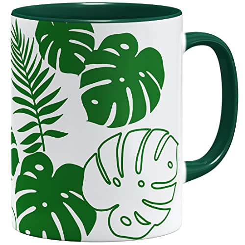 OM3® Monstera Leaf Tasse Pflanze | Keramik Becher | 11oz 325ml | Beidseitig Bedruckt | Grün von OM3