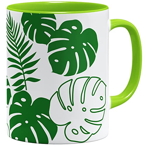 OM3® Monstera Leaf Tasse Pflanze | Keramik Becher | 11oz 325ml | Beidseitig Bedruckt | Hellgrün von OM3