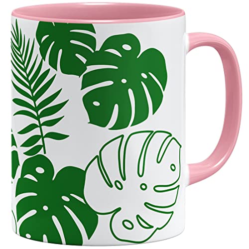 OM3® Monstera Leaf Tasse Pflanze | Keramik Becher | 11oz 325ml | Beidseitig Bedruckt | Rosa von OM3