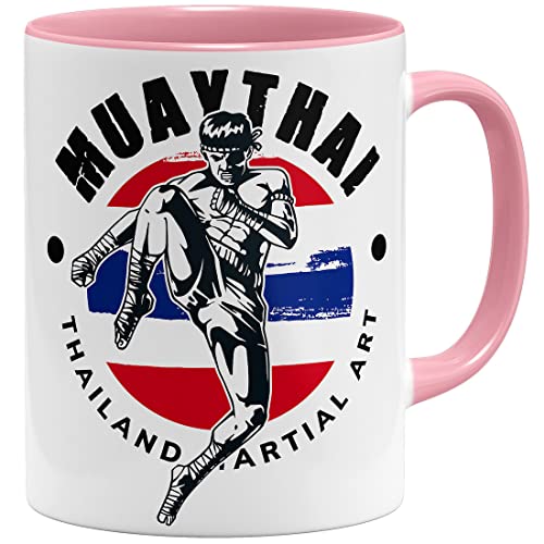 OM3® Muay-Thai Fighter Tasse Tailand Martial Arts Fight Boxing Club | Keramik Becher | 11oz 325ml | Beidseitig Bedruckt | Rosa von OM3