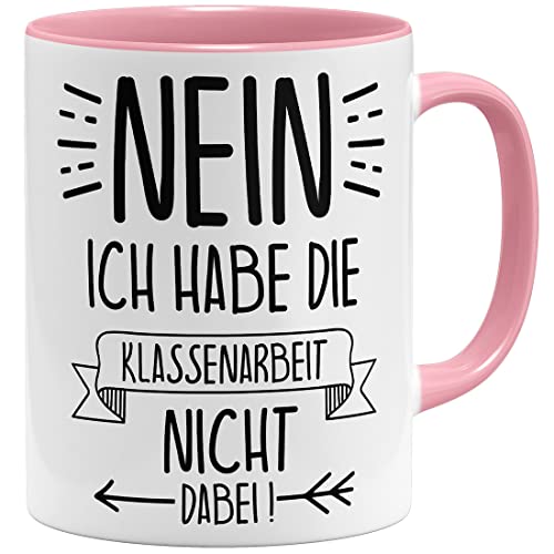 OM3® Nein ich habe die Klassenarbeit nicht dabei - Tasse für Lehrer Geschenk | Keramik Becher | 11oz 325ml | Beidseitig Bedruckt | Rosa von OM3