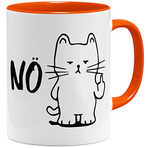 OM3® Nö Katze Tasse mit Spruch - Keinen Bock Katzenmotiv | Keramik Becher | 325ml | Beidseitig Bedruckt | Orange von OM3