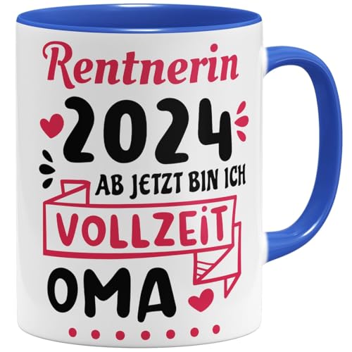 OM3® Oma ist Rentnerin Tasse mit Spruch - Rente 2024 - Vollzeit Großmutter - Renteneintritt Ruhestand | Keramik Becher | 11oz 325ml | Beidseitig Bedruckt | Royalblau von OM3