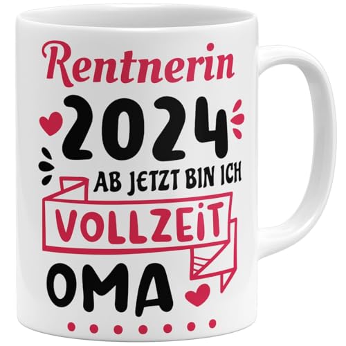 OM3® Oma ist Rentnerin Tasse mit Spruch - Rente 2024 - Vollzeit Großmutter - Renteneintritt Ruhestand | Keramik Becher | 11oz 325ml | Beidseitig Bedruckt | Weiss von OM3