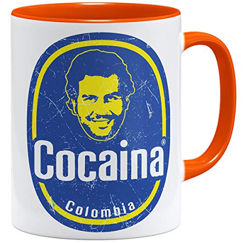 OM3® Pablo-Coca Kaffee-Tasse - Keramik Becher - 11oz 325ml - Bananas De Colombia Fun Parody - Orange von OM3