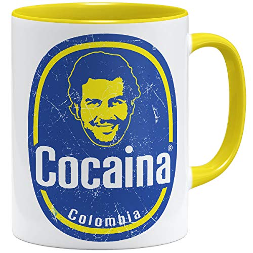 OM3® Pablo-Cocaina Tasse | Keramik Becher | 11oz 325ml | Bananas De Colombia Kokain Fun Parody | Gelb von OM3