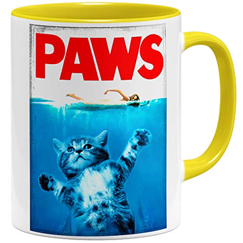 OM3® Paws Cat Katzen Kaffee-Tasse | Keramik Becher | 11oz 325ml | Beidseitig Bedruckt | Gelb von OM3