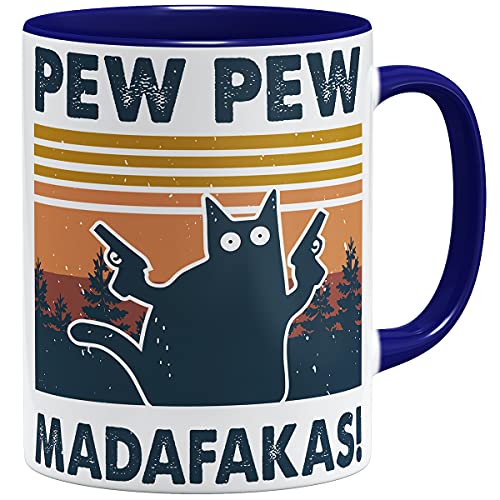 OM3® Pew Pew Madafakas Tasse mit Spruch Statement II | Keramik Becher | 11oz 325ml | Beidseitig Bedruckt | Dunkelblau von OM3