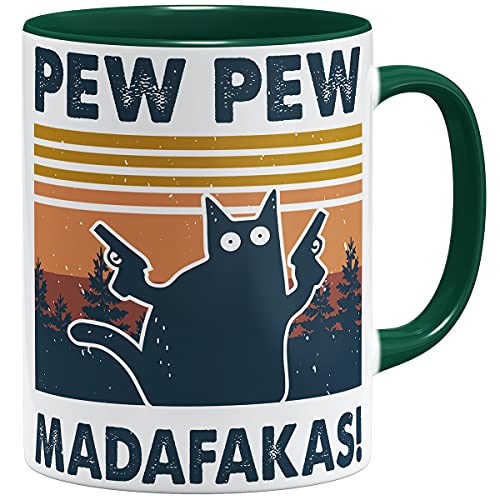 OM3® Pew Pew Madafakas Tasse mit Spruch Statement II | Keramik Becher | 11oz 325ml | Beidseitig Bedruckt | Grün von OM3