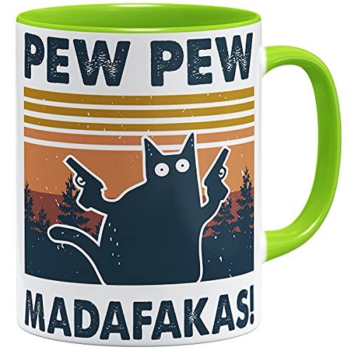 OM3® Pew Pew Madafakas Tasse mit Spruch Statement II | Keramik Becher | 11oz 325ml | Beidseitig Bedruckt | Hellgrün von OM3